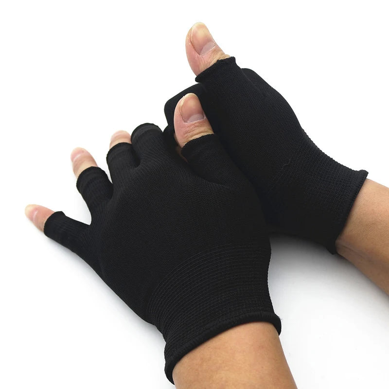 1Pair Black Half Finger Fingerless Gloves For Women And Men Wool Knit Wrist Cotton Gloves Winter Warm Workout Gloves