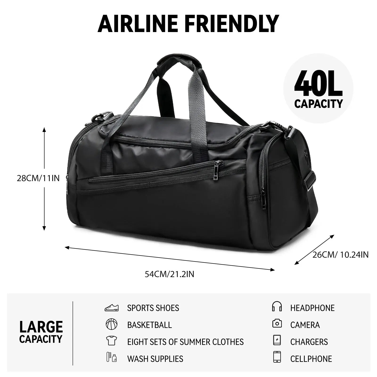 Likros Sports Gym Bag Travel Duffel Bag with Shoes Compartment for Men