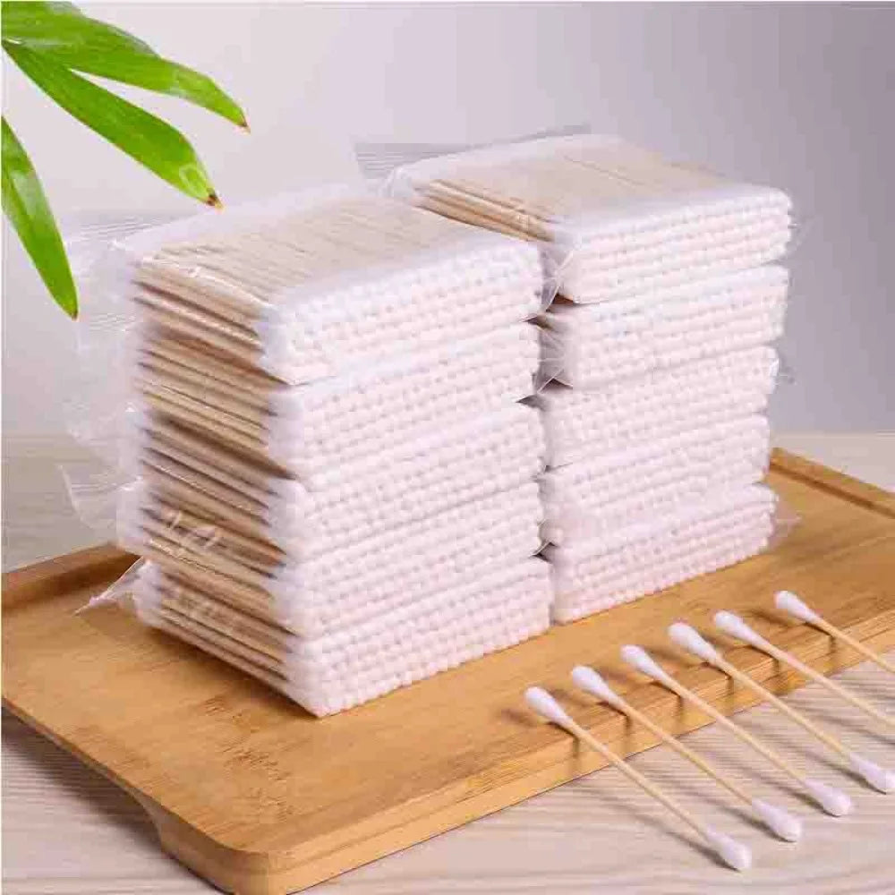 100Pcs 100% Cotton Cotton Swabs Chlorine-Free Cotton Buds Cotton Swab Ear Stick Hypoallergenic Wooden Q-Tip Daily Cleaning