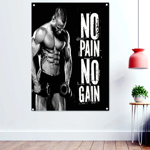 NO PAIN NO GAIN Success Inspirational Poster Wall Hanging Flag Mural