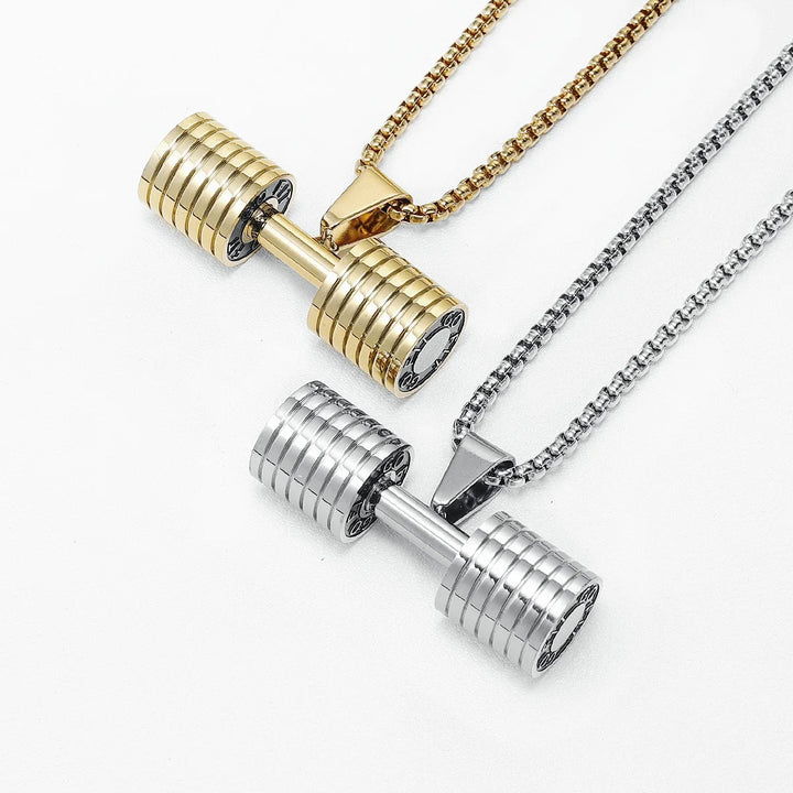 Dumbbell Men Necklaces 316L Stainless Steel Go Fit Pendant Fitness Muscles Bodybuilding Chain Punk Rock for Rider Jewellery Gift