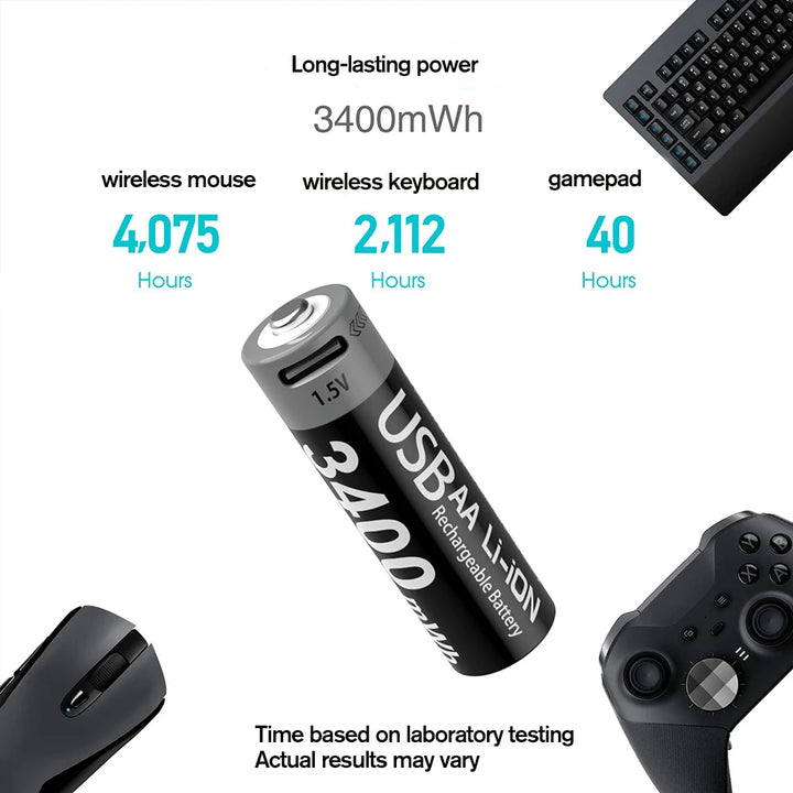 MATOV Li-ion AAA and AA Rechargeable Batteries USB Lithium-ion 3400mWh 1.5V AA Rechargeable Batteries+1100mWh 1.5V AAA Battery