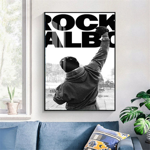 Black and White Rocky Balboa Boxing Wall Art Canvas Painting