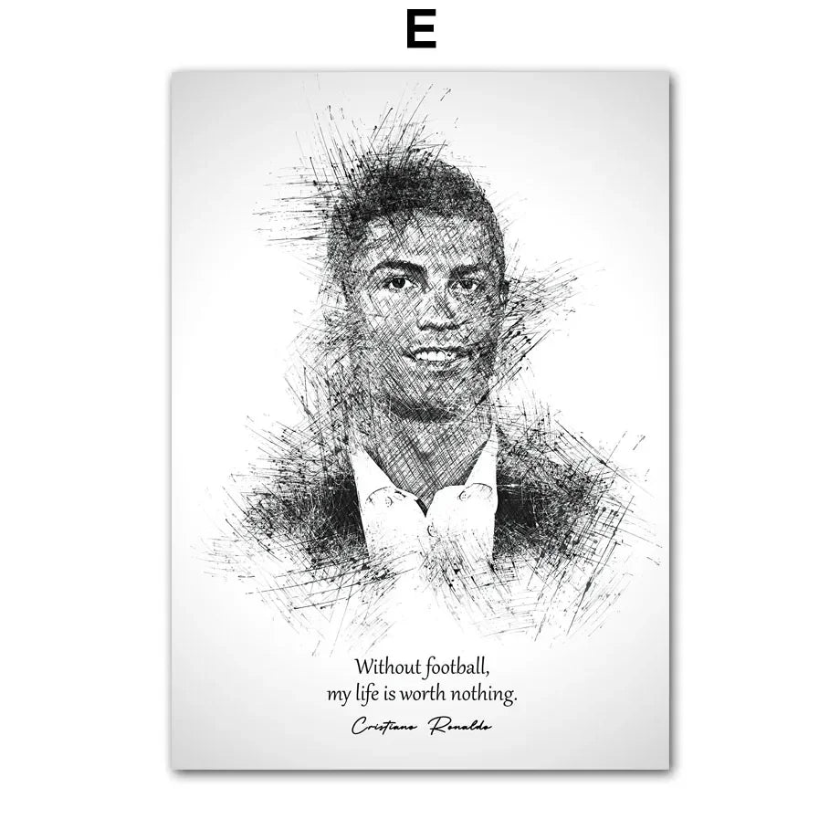 Black White Best FIFA Player Cristiano Ronaldo Nordic Posters And Prints Wall Art Canvas Painting Home Decoration Pictures Club