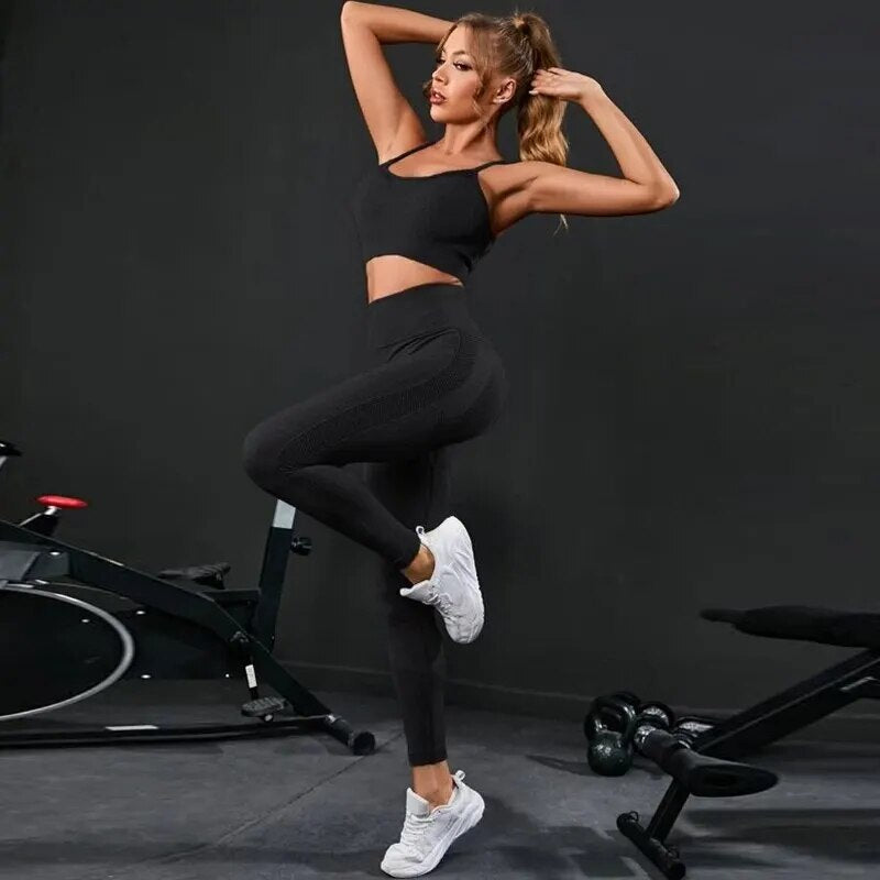 2 Pieces Women's Tracksuit Seamless Yoga Set Workout Sportswear Gym