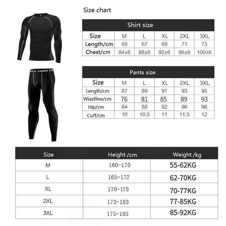 Winter Warm Fleece Gym Fitness Sets Men Elastic Sports Running Sets Thermal Tight Exercise Tops + Long Johns Base Layer leggings