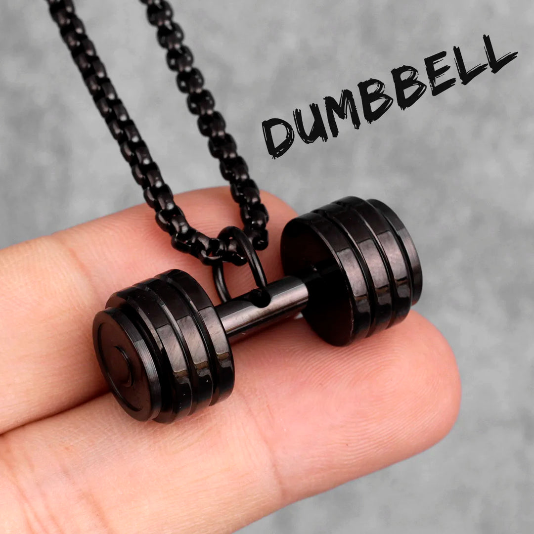 Dumbbell Men Necklaces 316L Stainless Steel Go Fit Pendant Fitness Muscles Bodybuilding Chain Punk Rock for Rider Jewellery Gift