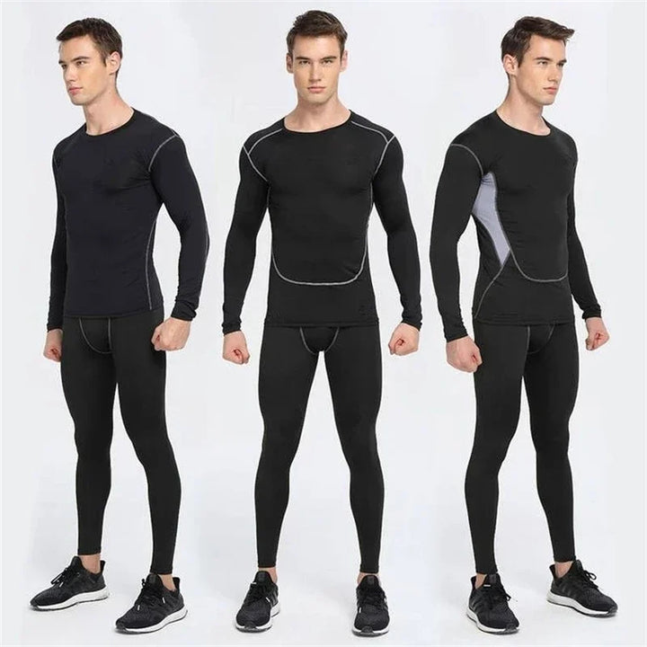 Winter Warm Fleece Gym Fitness Sets Men Elastic Sports Running Sets Thermal Tight Exercise Tops + Long Johns Base Layer leggings