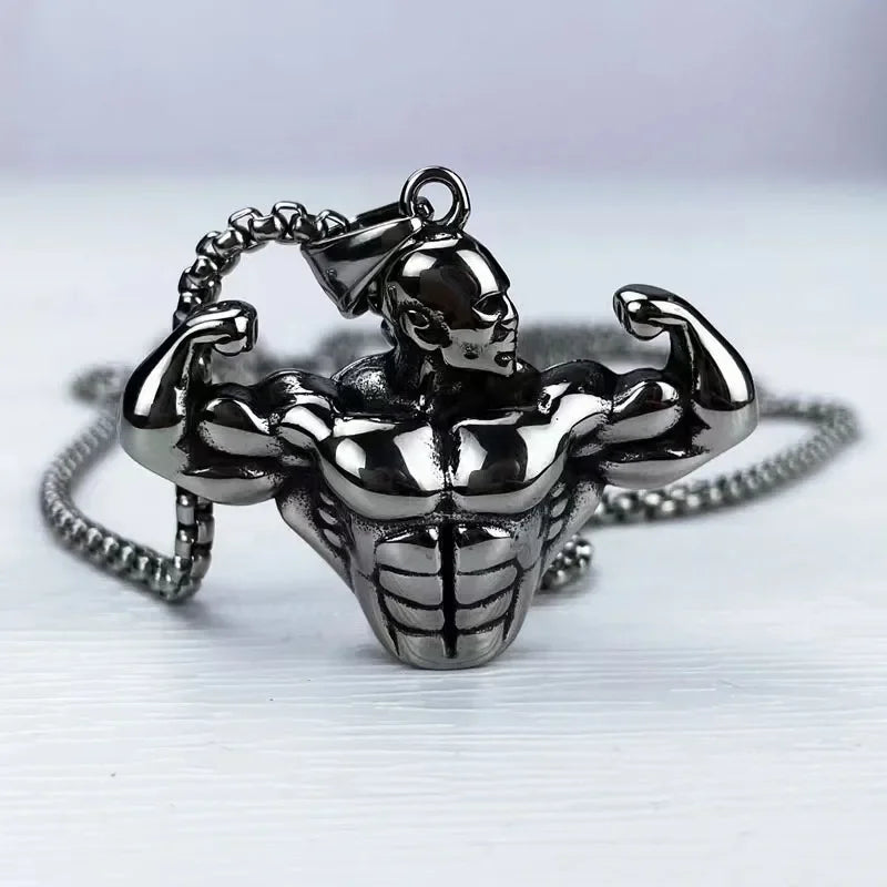 Bodybuilding Arm Muscle Man Statue Pendant Men's Sports Fitness Necklace Men's Gym Leisure Pendant Accessories Jewellery