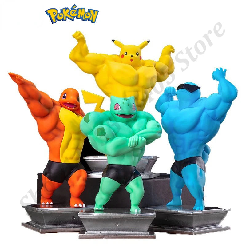 Pokemon Anime Action Figure Pikachu Charmande Cosplay Muscle Man Squirtle Psyduck PVC Toys Mini Model Doll Kids Birthday Gift