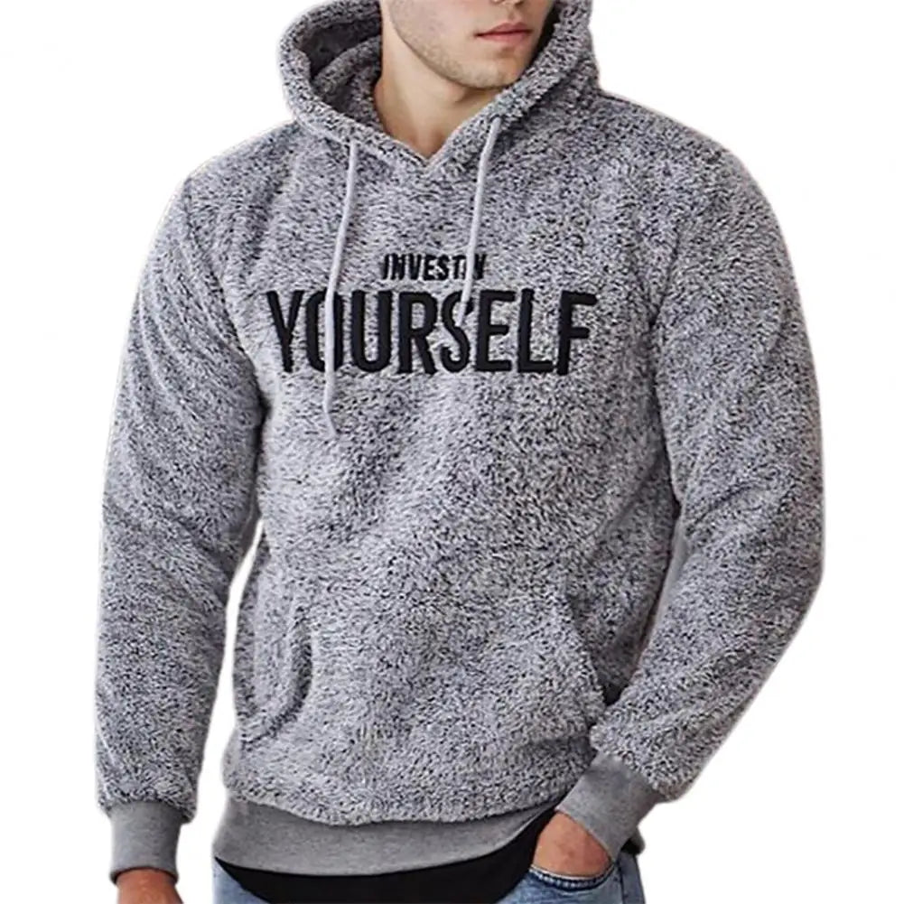 Hoodie Letters Embroidery Warm Pullover Men Long Sleeve Pockets Hooded Sweatshirt Fleece Casual Sweatshirts For Spring/Autumn