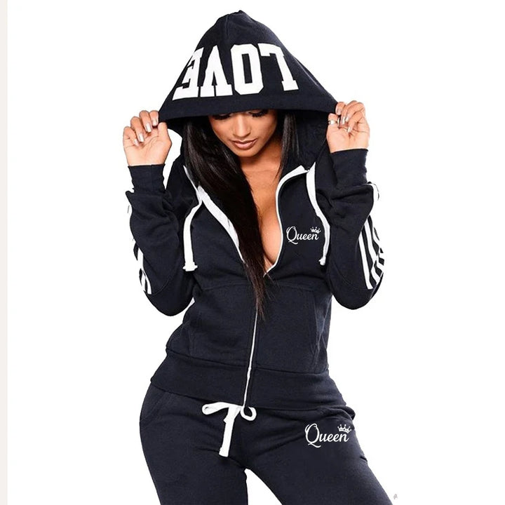 Hot Women's Fashion Tracksuit Striped Hoodies and Jogger Pants Ladies Daily Casual Clothes