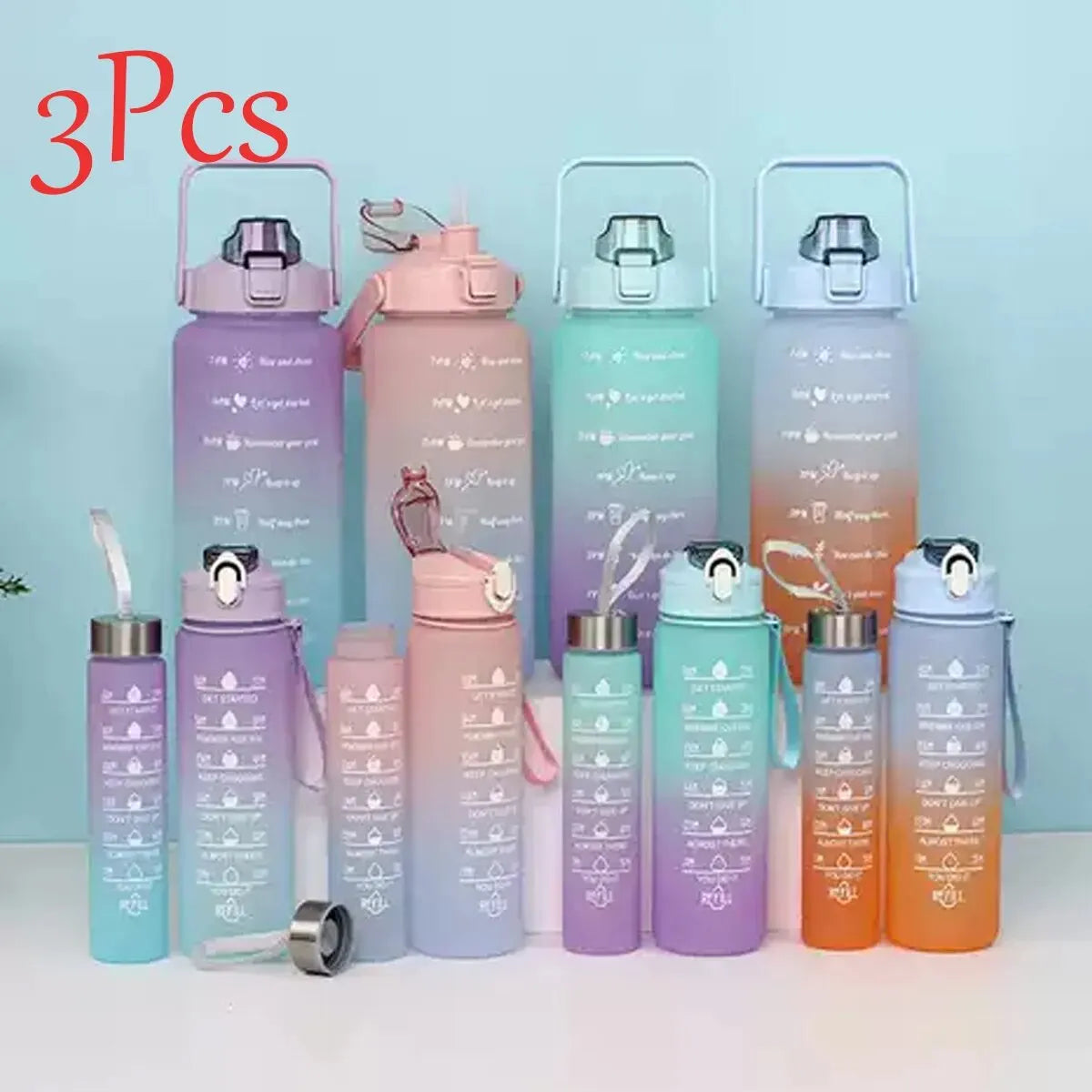 3Pcs/Set Large Capacity Water Bottle Set,Portable Plastic Frosted
