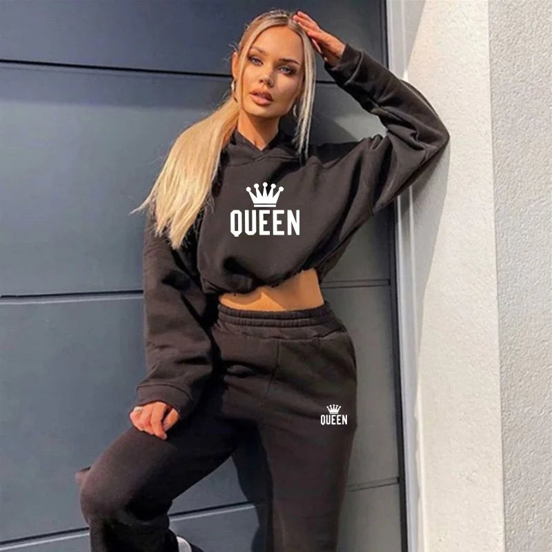 Women Hooded Sweatshirt Drawstring Short Top+Sports Pants 2-Piece Set 2024 New Autumn Winter Fashion Casual Gym Tracksuit Outfit