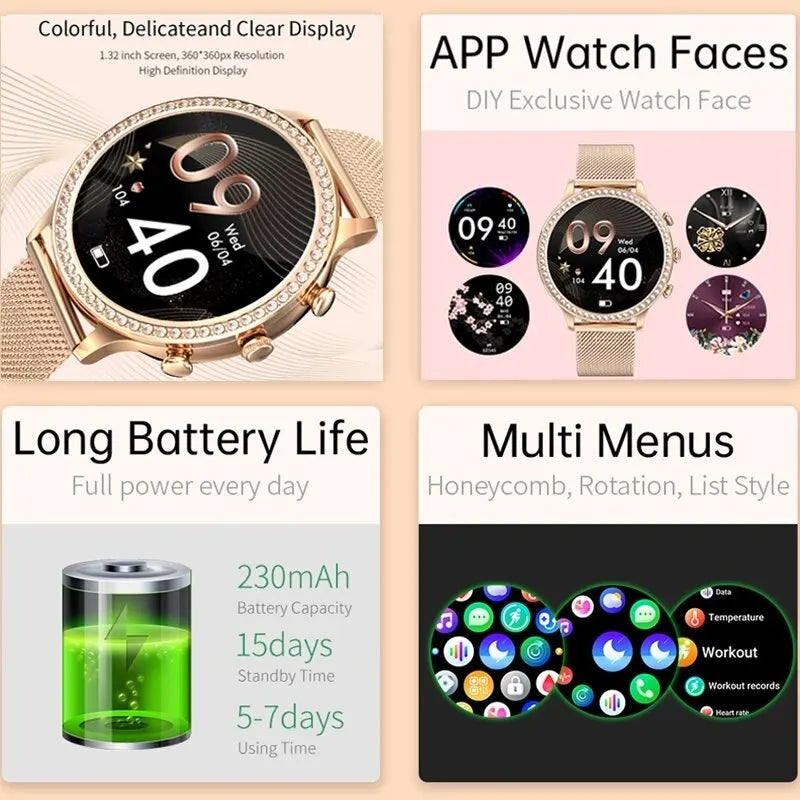 LIGE Fashion Smart Watch For Lady Bluetooth Call Blood Pressure DIY