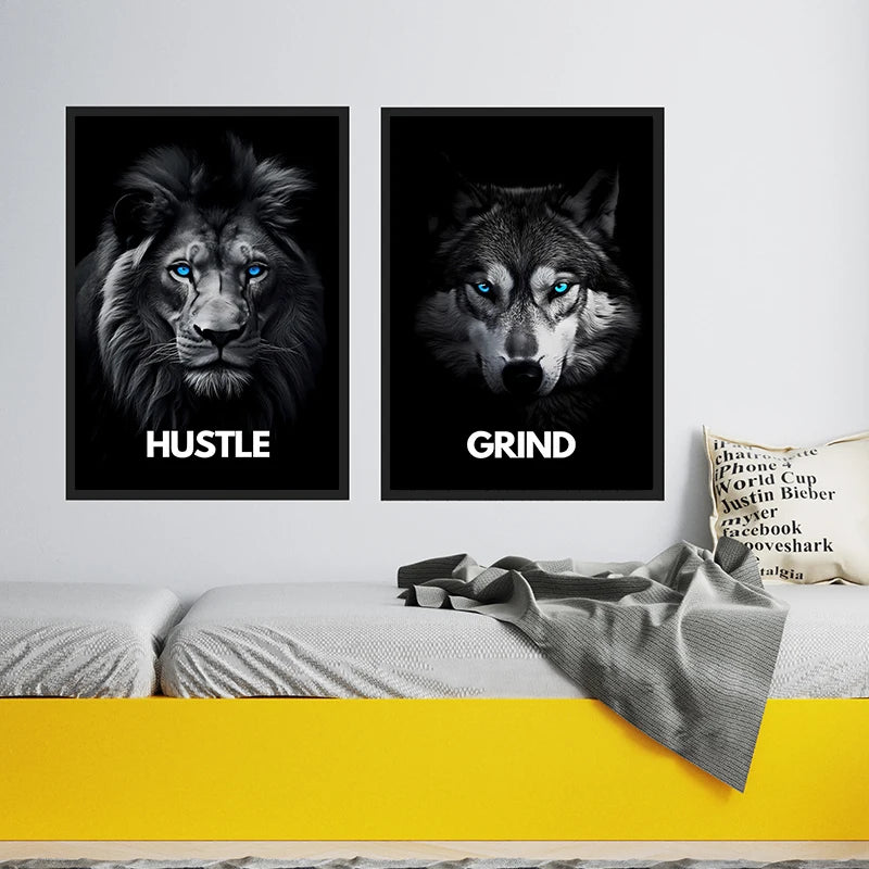 Animal Motivational Wall Art Lion Wolf Leopard Canvas Painting Entrepreneur Quotes Prints Posters Home Office Decor Frameless