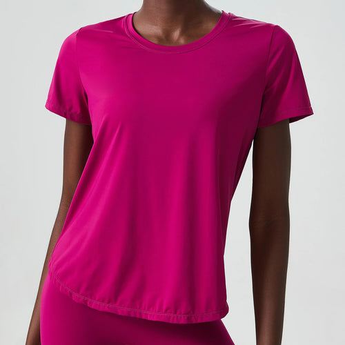 Summer Short Sleeve Yoga T-Shirt Women Solid Color Lycra Gym Running
