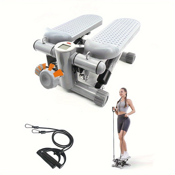 Mini Stepper Exercise Fintess Machine with Resistance Bands LCD Monitor Home Gym with LCD Monitor Stepping Machine with Resistance Bands Grey