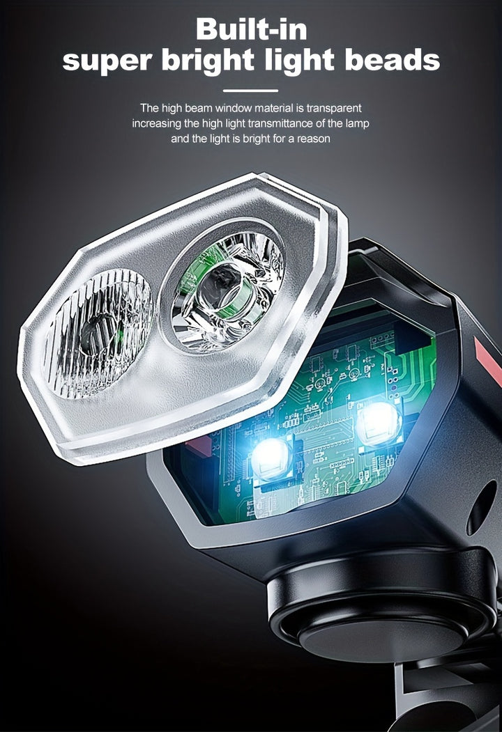 Rechargeable Bike Headlight with 120dB Horn - USB-C, LED Front Light for MTB & Road Bikes, 3 Modes