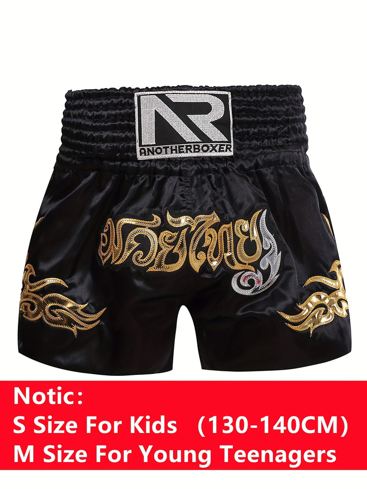 Embroidered Muay Thai & MMA Shorts - Durable Polyester, Non-Stretch, All-Season Sports Gear for Boxing & Training