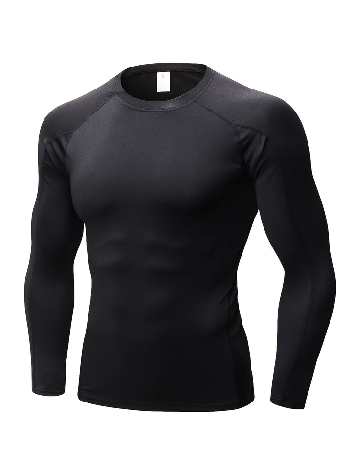 5pcs Men's Long Sleeve Quick-Dry, Moisture-Wicking Compression T-Shirts - Spandex/Polyester Athletic Tops in Black, Gray, Navy, White & Camo for Running & Training, Gym Shirts