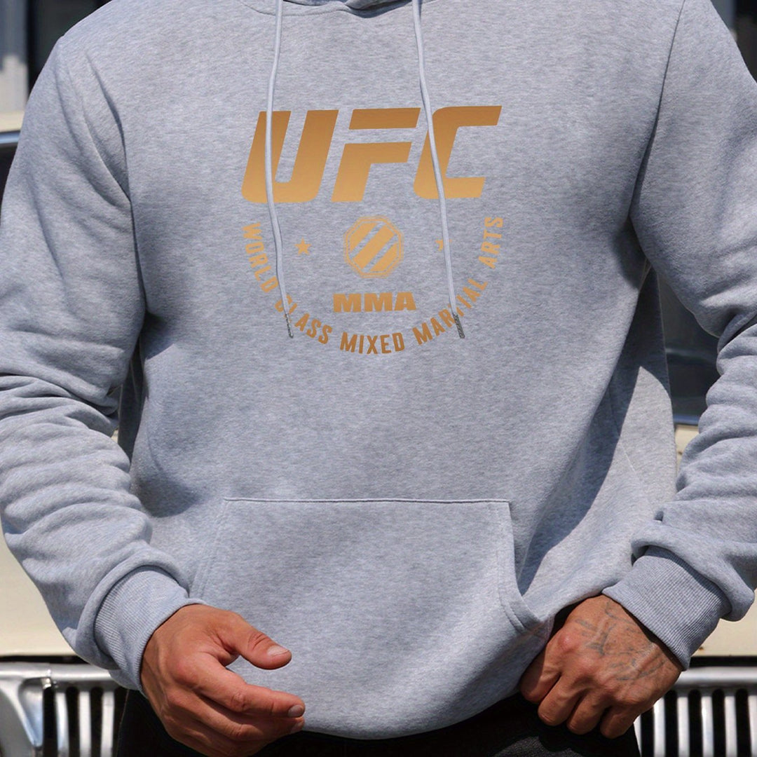 Men'S UFC Graphic Hoodie - Polyester Casual Pullover with Hood - Fall/Winter Knit Fabric Casual Style - Regular Fit Long Sleeve Hooded Sweatshirt with Slight Stretch - Alphabet Print Fashion Hooded Top