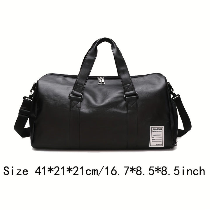 Large Capacity Sports Duffel Bag, Faux Leather Travel Bag, Universal Fit, Stylish Business Travel Bag, with Shoe Compartment, Zipper Closure, Alphabet Pattern, for Gym, Sports, Waterproof