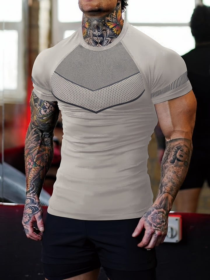 Men's Mid Stretch Quick-drying Breathable Short Sleeve Round Neck Compression T-shirt For Gym Fitness Training