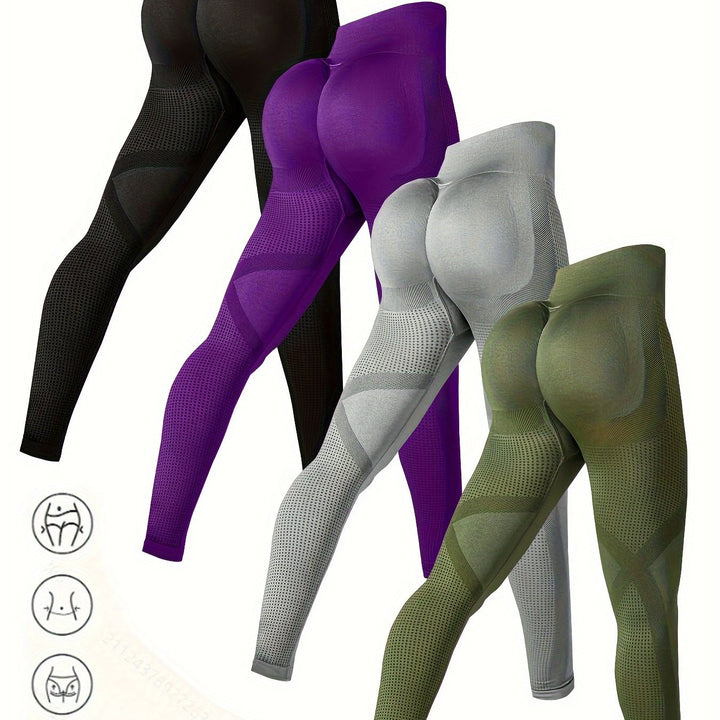 4pcs High-Waist Yoga Leggings - Moisture-Wicking, Stretchy, Perfect for Outdoor Activities, Fitness, and Comfortable Wear