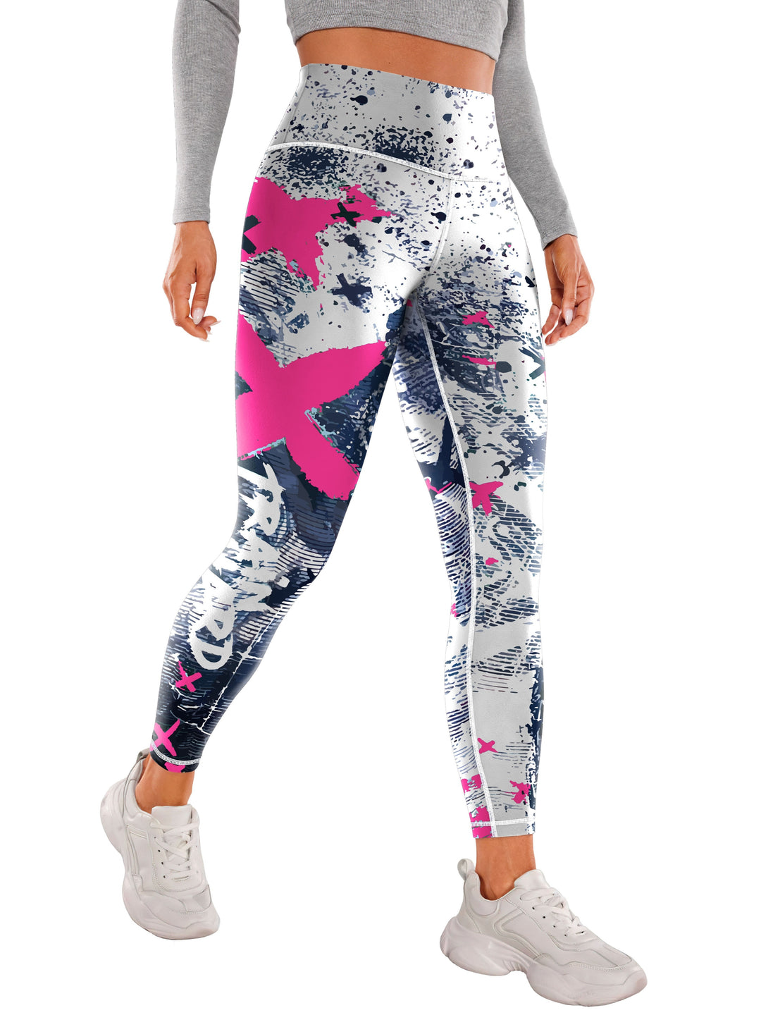 Fashionable Letter Printed High Waist Yoga Leggings - Bold Graffiti Color Block Design, Butt Lifting & Tummy Control, Womens Performance Running Tight Pants