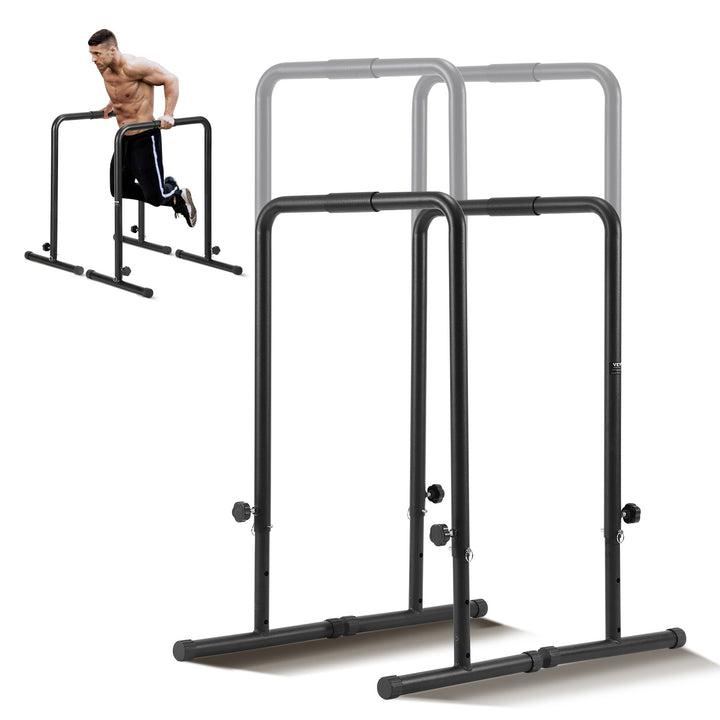 VEVOR Dip Bars, 199.58 KG Capacity, Heave Duty Dip Stand Station with Adjustable Height, Fitness Workout Dip Bar Station Stabilizer Parallette Push Up Stand, Parallel Bars for Strength Training Home Gym