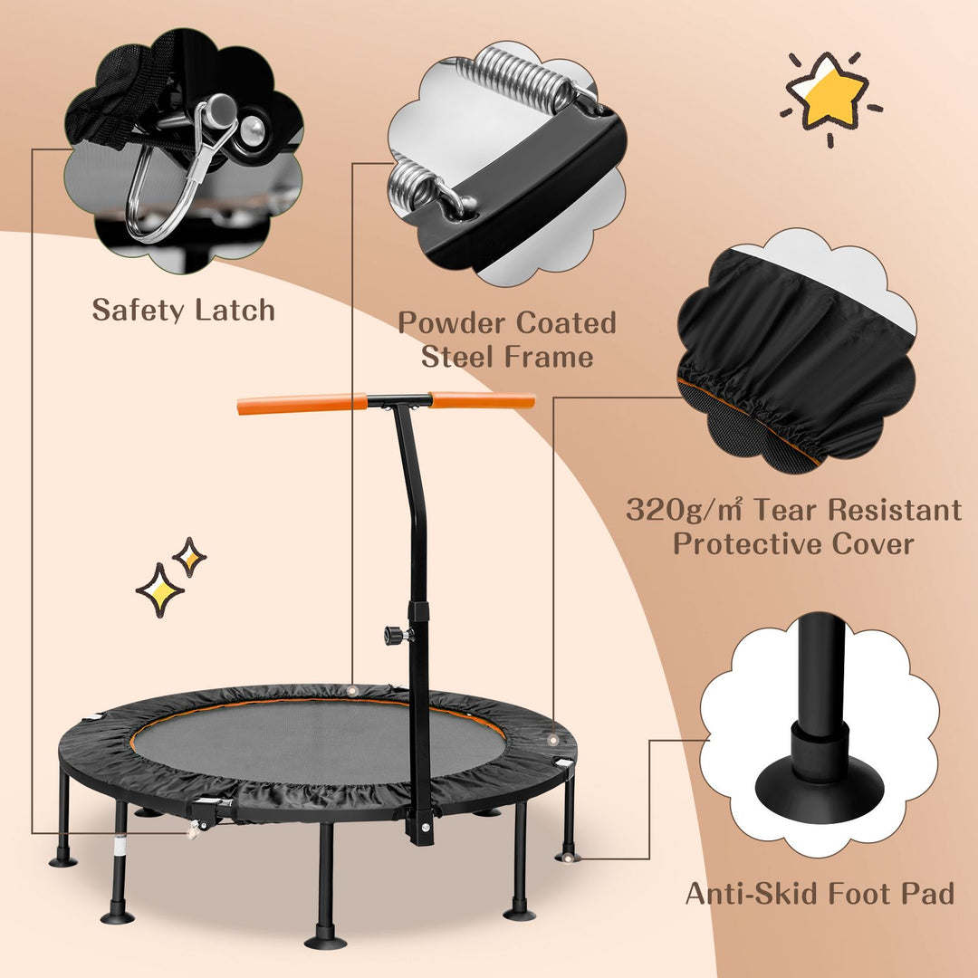 110 CM Mini Trampoline Bounce with Height Adjustable Handrail