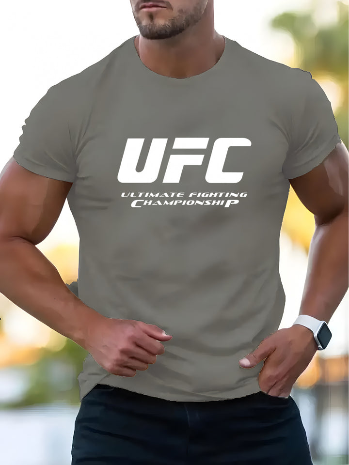 Men'S UFC Ultimate Fighting Championship Graphic T-Shirt, Polyester Casual Crew Neck Tee, Regular Fit, with Slight Stretch, Alphabet Pattern Knit Fabric, for Summer Adult Fashion Top