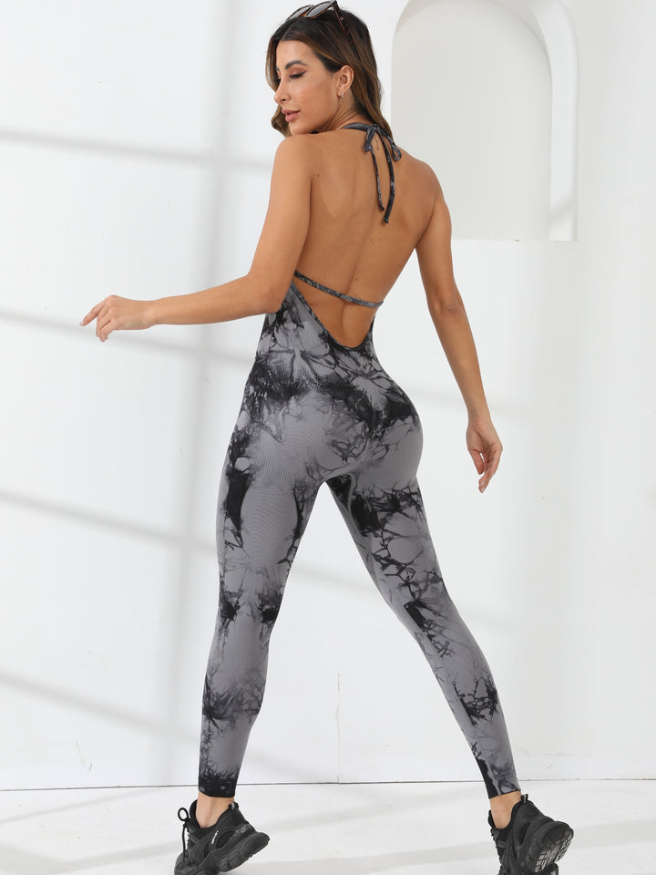 Tie Dye Yoga Jumpsuit For Women, Backless Sports Bodysuit Jumpsuit, Women's Activewear