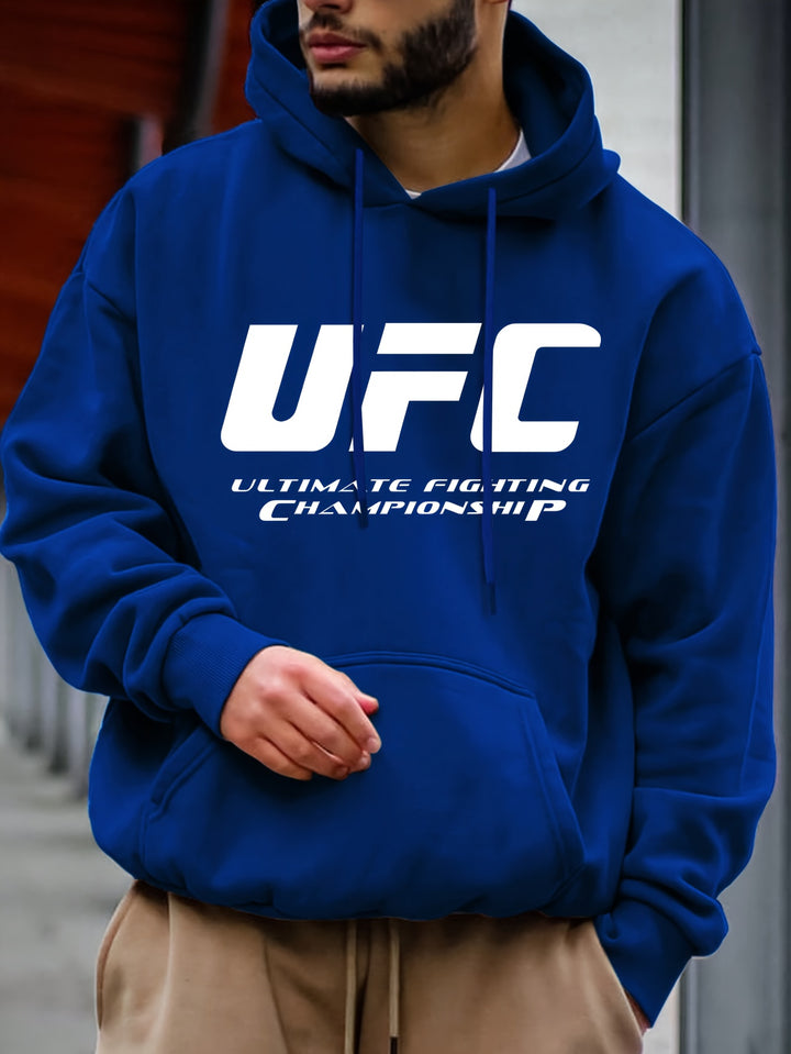 UFC Ultimate Fighting Championship Men'S Casual Polyester Hoodie - Knit Fabric with Slight Stretch, Hooded Collar, Regular Fit, Print Long Sleeve Pullover for Fall/Winter