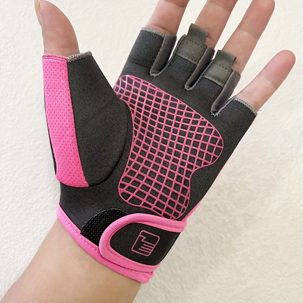 Women's Anti-Slip Sports Gloves - Perfect for Cycling, Gym, Weightlifting & Dumbbells | Durable Polyester, Hook & Loop Closure, All-Season Knit Fabric