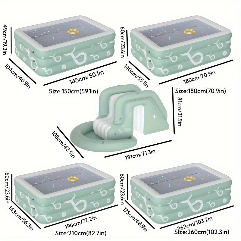 Family Outdoor Swimming Pool with Sunshade, Slide, and Inflatable Castle - Foldable, Thick PVC Material