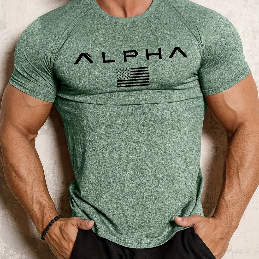 American Flag Alpha Print Comfortable Fit Crew Neck Short Sleeve T-Shirt - Soft, Breathable, Versatile, and Athletic Style for Spring and Summer - Perfect Gift for Men