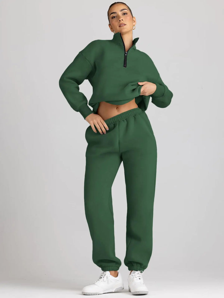 Womens 2 Piece Outfits Long Sleeve Sweatsuits Sets Half Zip Sweatshirts with Joggers Sweatpants Xmasgreen Large