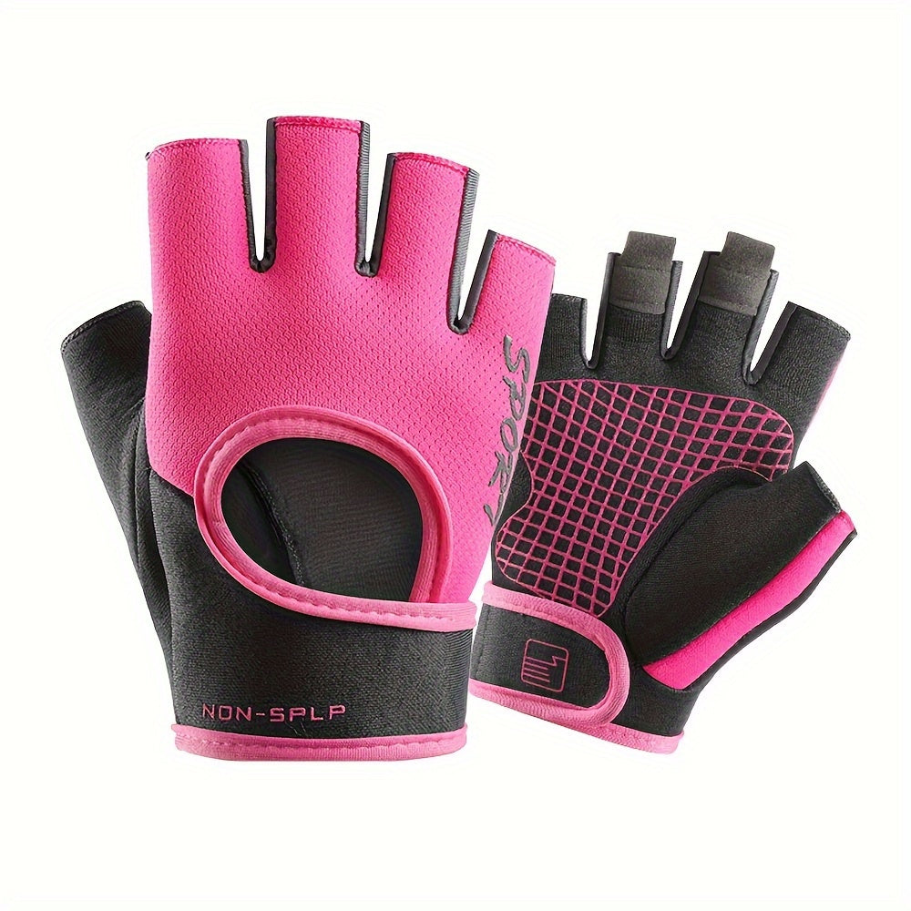 Women's Anti-Slip Sports Gloves - Perfect for Cycling, Gym, Weightlifting & Dumbbells | Durable Polyester, Hook & Loop Closure, All-Season Knit Fabric