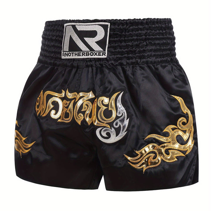 Embroidered Muay Thai & MMA Shorts - Durable Polyester, Non-Stretch, All-Season Sports Gear for Boxing & Training