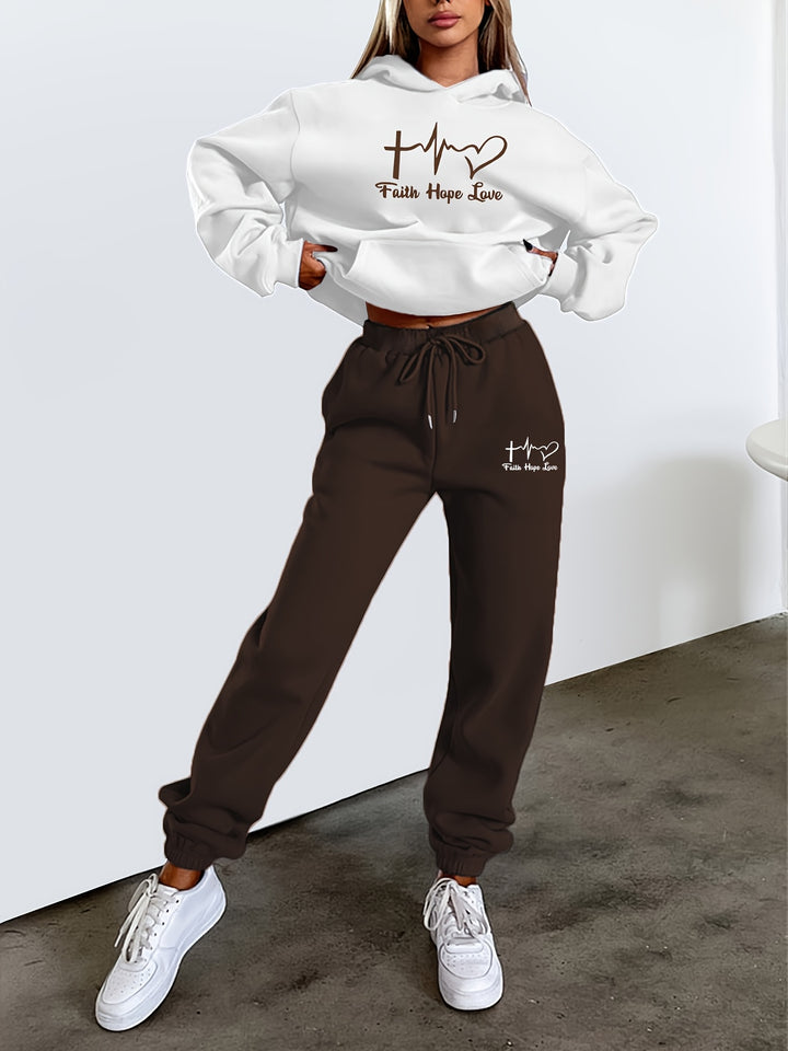 Fashionable Sportswear Set for Women, Perfect for Autumn And Winter, Featuring a Stylish Hooded Sweatshirt And Casual Joggers, Designed to Be Trendy And Youthful.