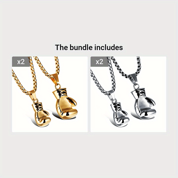 Men's Vintage Boxing Glove Pendant Necklace - Stainless Steel, Titanium Finish, Fashionable Punk Style