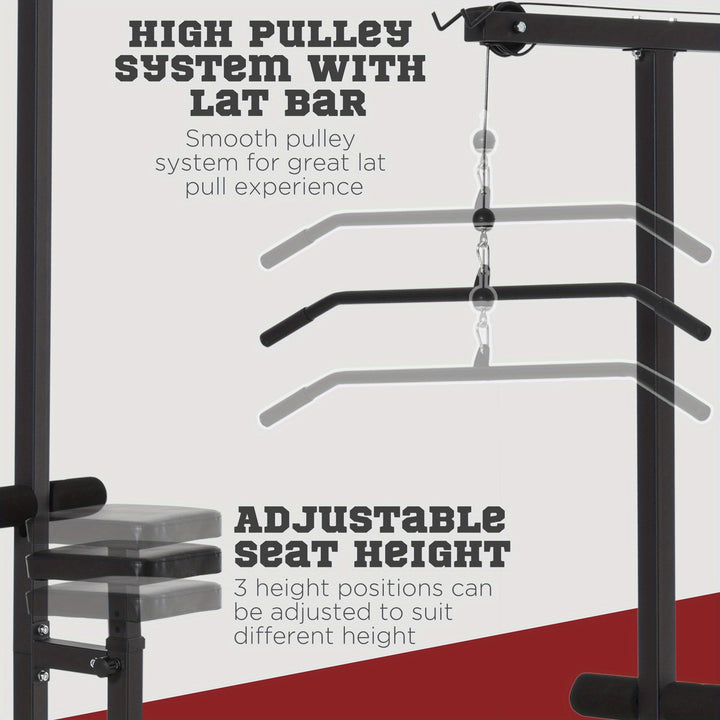 HOMCOM Lat Pull Down Machine with Extra Pulley for Seated Rows, Cable Pulley System with Adjustable Seat for Home Gym