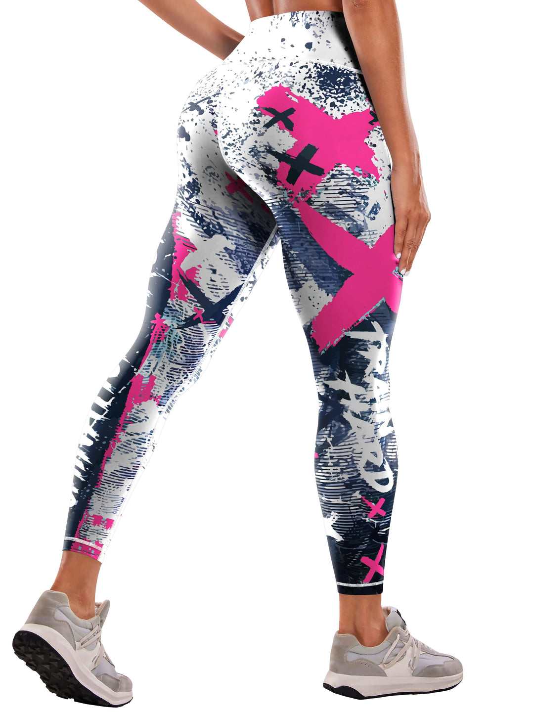 Fashionable Letter Printed High Waist Yoga Leggings - Bold Graffiti Color Block Design, Butt Lifting & Tummy Control, Womens Performance Running Tight Pants