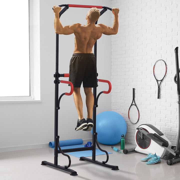 Pull Up Station with Dip Station and Push-up Stand, Height Adjustable Power Tower, Free Standing Pull Up Bar for Home Gym