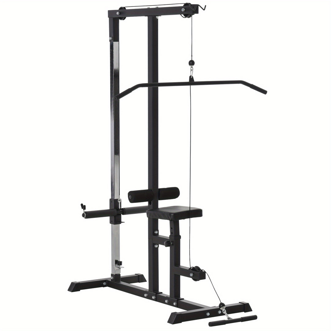 HOMCOM Lat Pull Down Machine with Extra Pulley for Seated Rows, Cable Pulley System with Adjustable Seat for Home Gym