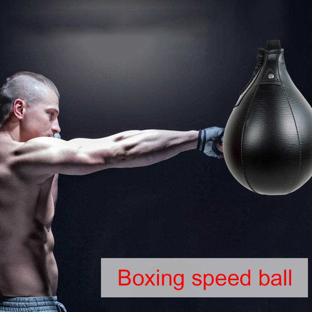 Black Faux Leather Inflatable Boxing Speed Ball - Pear-Shaped Training Punching Bag for Sports & Fitness, Boxing Speed Ball, Training