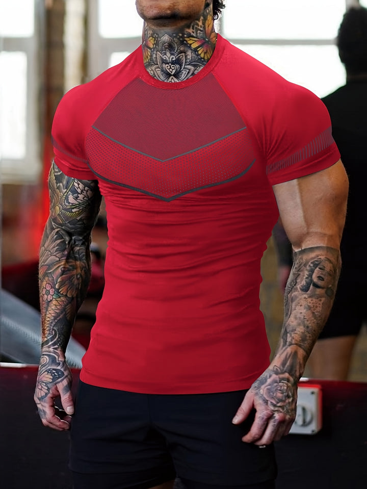 Men's Mid Stretch Quick-drying Breathable Short Sleeve Round Neck Compression T-shirt For Gym Fitness Training