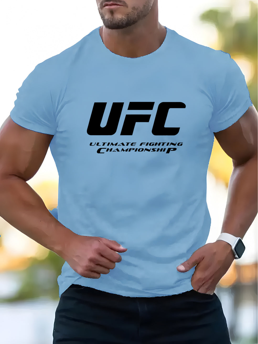 Men'S UFC Ultimate Fighting Championship Graphic T-Shirt, Polyester Casual Crew Neck Tee, Regular Fit, with Slight Stretch, Alphabet Pattern Knit Fabric, for Summer Adult Fashion Top